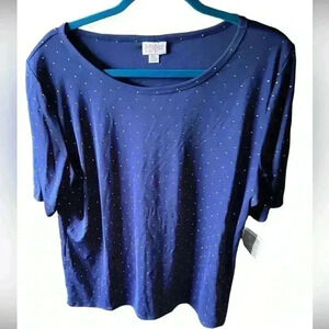 Lularoe 3X blue Gigi top with silver raised‎ dots.From elegant collection. NWT.